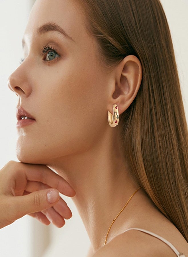 GAOKOXI Chunky Gold Cubic Zirconia Hoop Earrings for Women Trendy,Colorful Gold CZ Statement Earrings,Crystal Geomertic Earrings Christmas Jewelry Party - Image 2